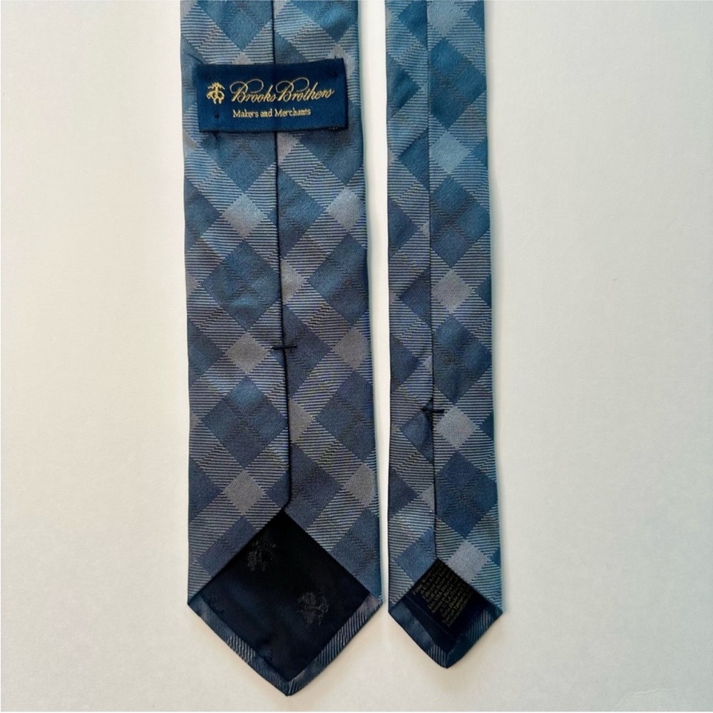 BROOKS BROTHERS Makers & Merchants Skinny/Slim Blue Checkered Silk Tie, 2.75” - Picture 3 of 6